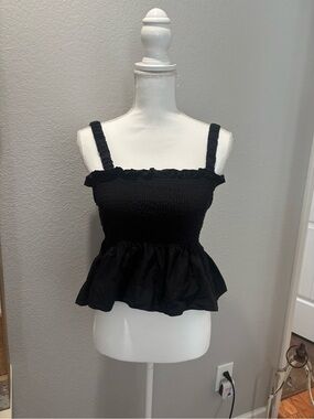 Topshop Black Smocked Peplum Tank with Ruffled Straps